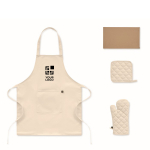 Recycled cotton kitchen set with quilted stitching 180 g/m² beige colour view with print area