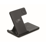 Foldable 3-in-1 wireless charging station with integrated stand 15W black colour main view