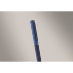 Recycled aluminium twist pen with rubber finish blue colour second photographic view