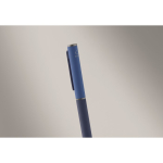 Recycled aluminium twist pen with rubber finish blue colour third photographic view