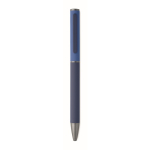 Recycled aluminium twist pen with rubber finish blue colour fourth view