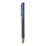 Recycled aluminium twist pen with rubber finish blue colour fifth view