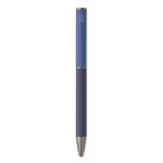 Recycled aluminium twist pen with rubber finish blue colour sixth view
