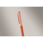Recycled aluminium twist pen with rubber finish orange colour third photographic view
