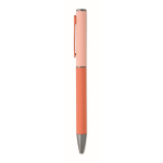 Recycled aluminium twist pen with rubber finish orange colour fifth view