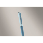 Recycled aluminium twist pen with rubber finish turquoise colour second photographic view