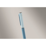Recycled aluminium twist pen with rubber finish turquoise colour third photographic view