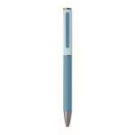 Recycled aluminium twist pen with rubber finish turquoise colour fourth view