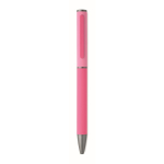 Recycled aluminium twist pen with rubber finish fuchsia colour fourth view