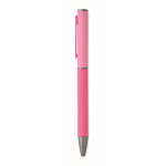 Recycled aluminium twist pen with rubber finish fuchsia colour fifth view