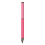 Recycled aluminium twist pen with rubber finish fuchsia colour sixth view