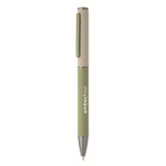 Recycled aluminium twist pen with rubber finish mint green colour main view
