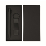 Gift set with recycled aluminium pen and PU keyring black colour third view