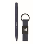 Gift set with recycled aluminium pen and PU keyring blue colour second main view