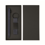 Gift set with recycled aluminium pen and PU keyring blue colour third view