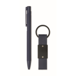 Gift set with recycled aluminium pen and PU keyring blue colour seventh view