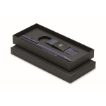 Gift set with recycled aluminium pen and PU keyring blue colour main view