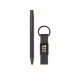 Gift set with recycled aluminium pen and PU keyring blue colour view with print area