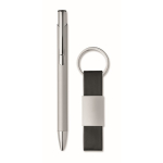 Gift set with recycled aluminium pen and PU keyring silver colour second view