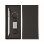 Gift set with recycled aluminium pen and PU keyring silver colour third view