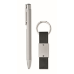 Gift set with recycled aluminium pen and PU keyring silver colour seventh view