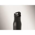 Recycled stainless steel insulated bottle with handle and easy-open lid 500 ml black colour third photographic view
