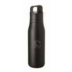 Recycled stainless steel insulated bottle with handle and easy-open lid 500 ml black colour main view