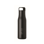 Recycled stainless steel insulated bottle with handle and easy-open lid 500 ml black colour view with print area