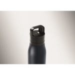 Recycled stainless steel insulated bottle with handle and easy-open lid 500 ml navy-blue colour third photographic view