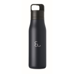 Recycled stainless steel insulated bottle with handle and easy-open lid 500 ml navy-blue colour fifth main view