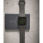 Magnetic recycled aluminium power bank with cable and ring 5,000mAh navy-blue colour