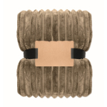 Striped fleece blanket with ribbon and kraft card 450g/m² khaki colour second view
