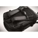 Expandable RPET 600D backpack with compartments and trolley strap 20L black colour photographic view