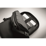 Expandable RPET 600D backpack with compartments and trolley strap 20L black colour photographic view