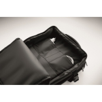 Expandable RPET 600D backpack with compartments and trolley strap 20L black colour photographic view