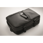 Expandable RPET 600D backpack with compartments and trolley strap 20L black colour photographic view