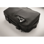 Expandable RPET 600D backpack with compartments and trolley strap 20L black colour photographic view