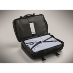 Expandable RPET 600D backpack with compartments and trolley strap 20L black colour photographic view