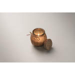Glass candle holder with cork lid and vanilla scented candle brown colour fourth photographic view