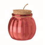 Glass candle holder with cork lid and vanilla scented candle red colour