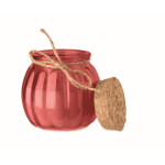 Glass candle holder with cork lid and vanilla scented candle red colour