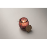 Glass candle holder with cork lid and vanilla scented candle red colour fourth photographic view