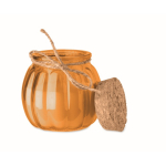 Glass candle holder with cork lid and vanilla scented candle orange colour third view