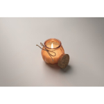 Glass candle holder with cork lid and vanilla scented candle orange colour fourth photographic view