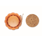 Glass candle holder with cork lid and vanilla scented candle orange colour fifth view