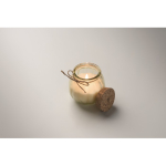 Glass candle holder with cork lid and vanilla scented candle beige colour fourth photographic view