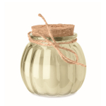 Glass candle holder with cork lid and vanilla scented candle beige colour view with print area