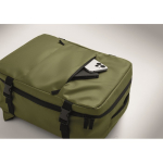 Expandable cabin backpack in RPET 600D with multiple pockets 20 L military green colour photographic view