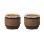 Set of 2 glass coffee cups with walnut wood band 120 ml wood colour second view