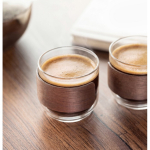 Set of 2 glass coffee cups with walnut wood band 120 ml wood colour second ambient view